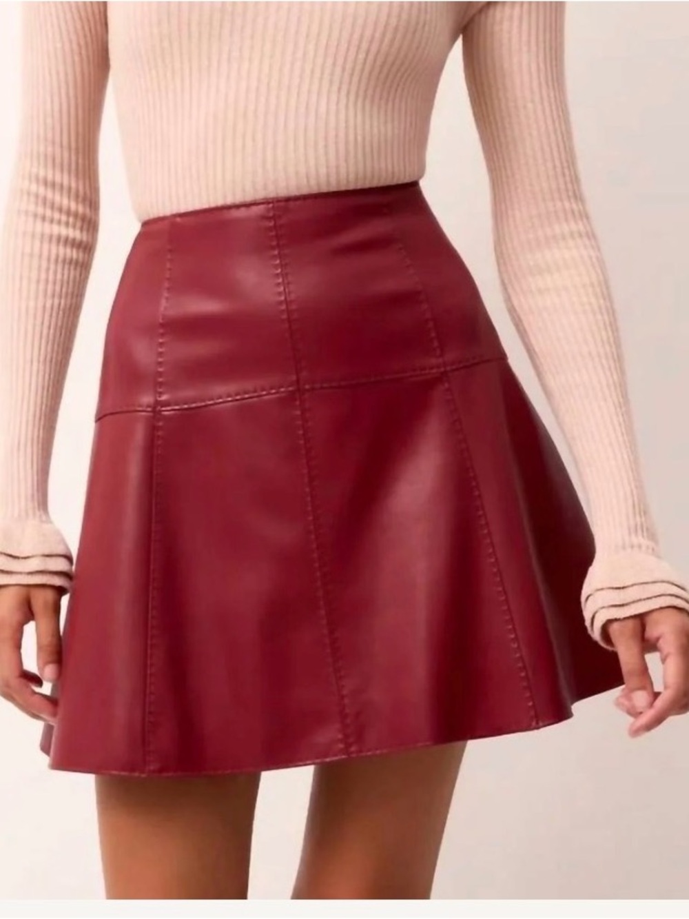 Marie Oliver Crawford A-Line Faux Leather Skirt Burgundy Brick Size 0 NEW NWT